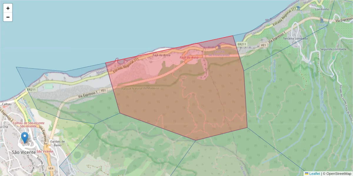 Mapa detalhado do código postal 9240-050 com limites, códigos postais vizinhos e agências dos correios