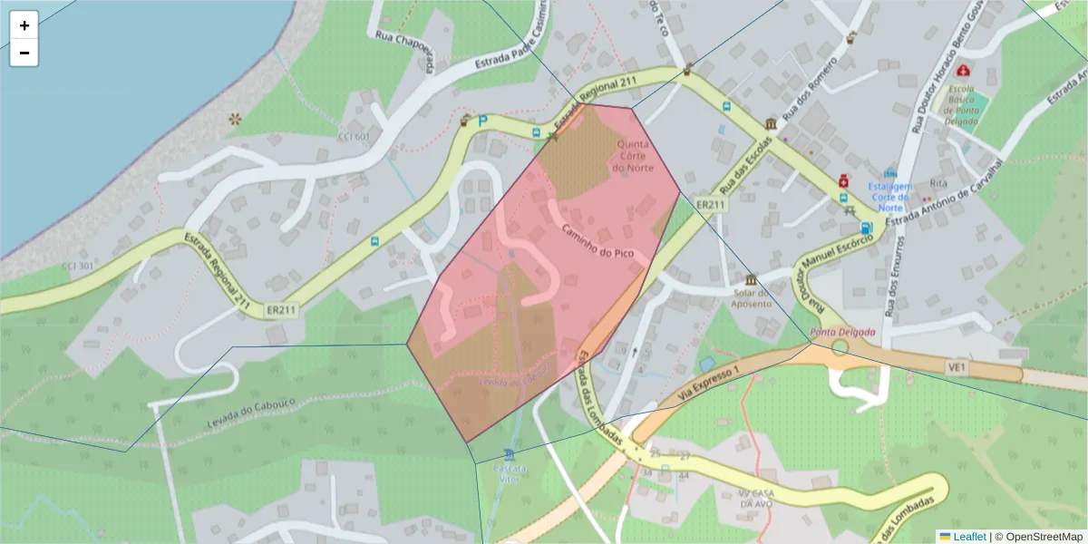 Mapa detalhado do código postal 9240-107 com limites, códigos postais vizinhos e agências dos correios