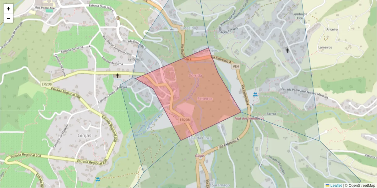 Mapa detalhado do código postal 9240-207 com limites, códigos postais vizinhos e agências dos correios