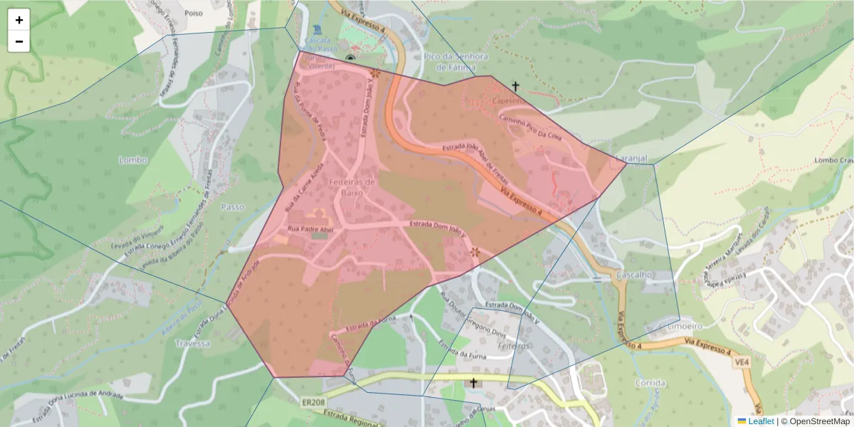 Mapa detalhado do código postal 9240-217 com limites, códigos postais vizinhos e agências dos correios