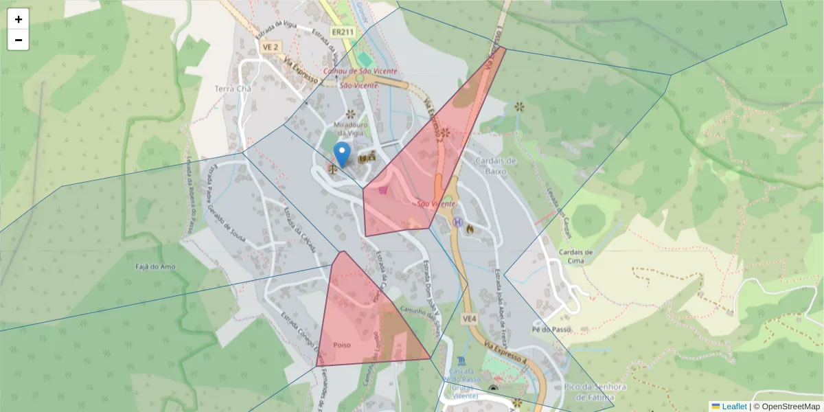Mapa detalhado do código postal 9240-221 com limites, códigos postais vizinhos e agências dos correios