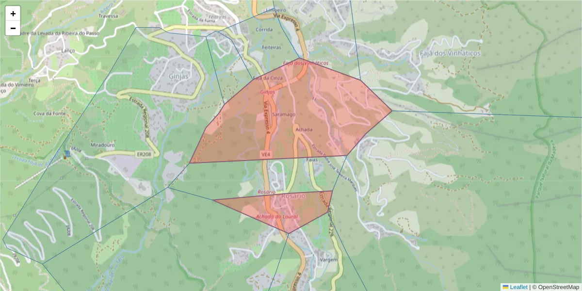 Mapa detalhado do código postal 9240-222 com limites, códigos postais vizinhos e agências dos correios