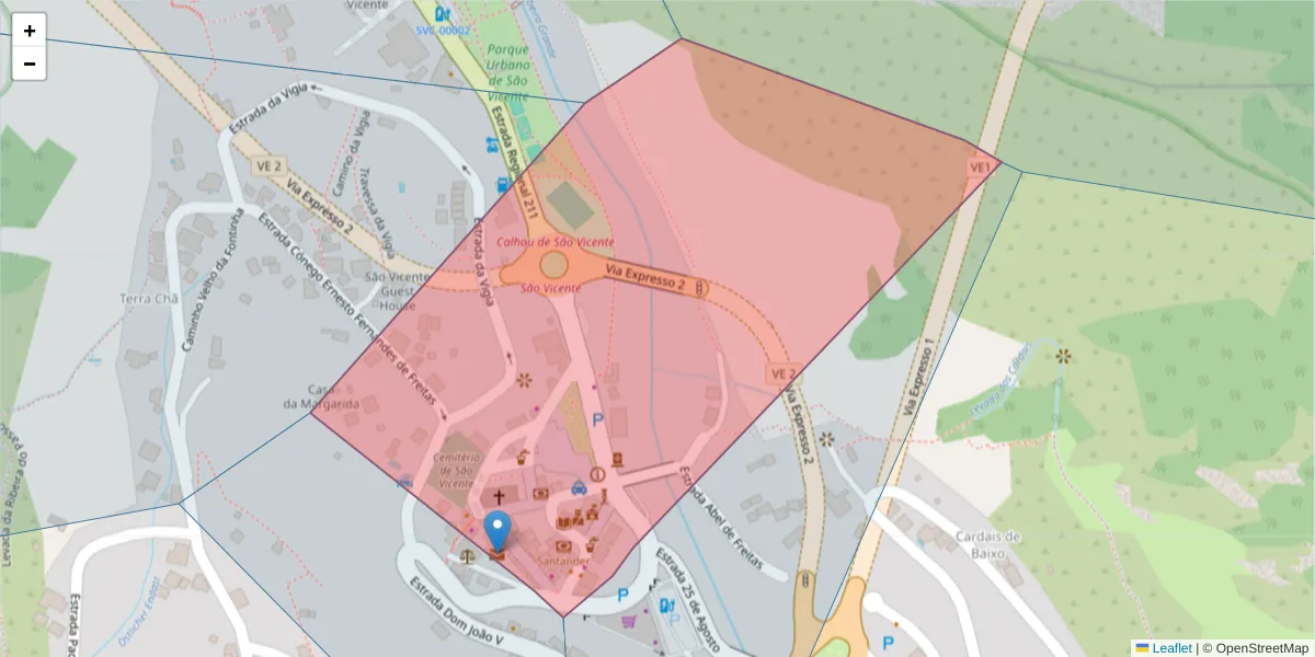 Mapa detalhado do código postal 9240-225 com limites, códigos postais vizinhos e agências dos correios