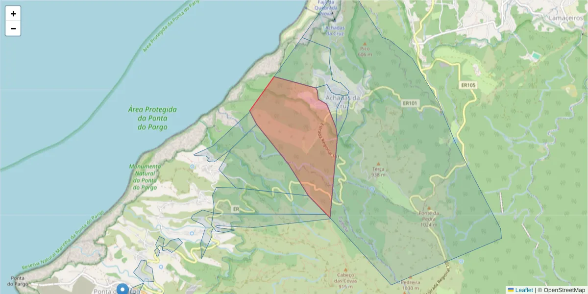Mapa detalhado do código postal 9270-012 com limites, códigos postais vizinhos e agências dos correios