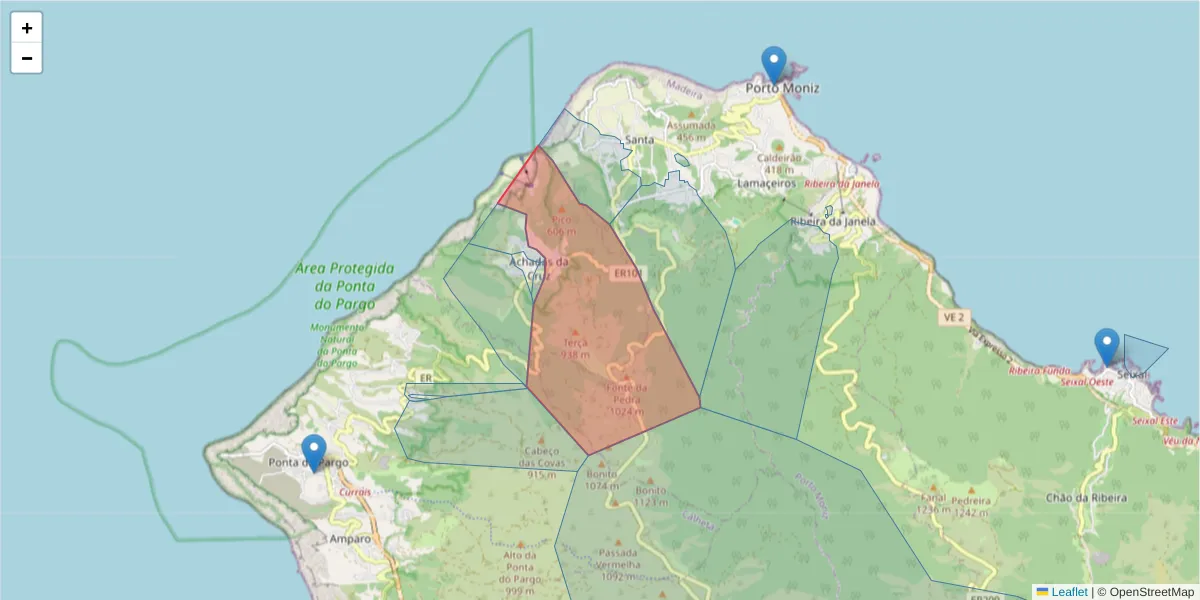 Mapa detalhado do código postal 9270-014 com limites, códigos postais vizinhos e agências dos correios