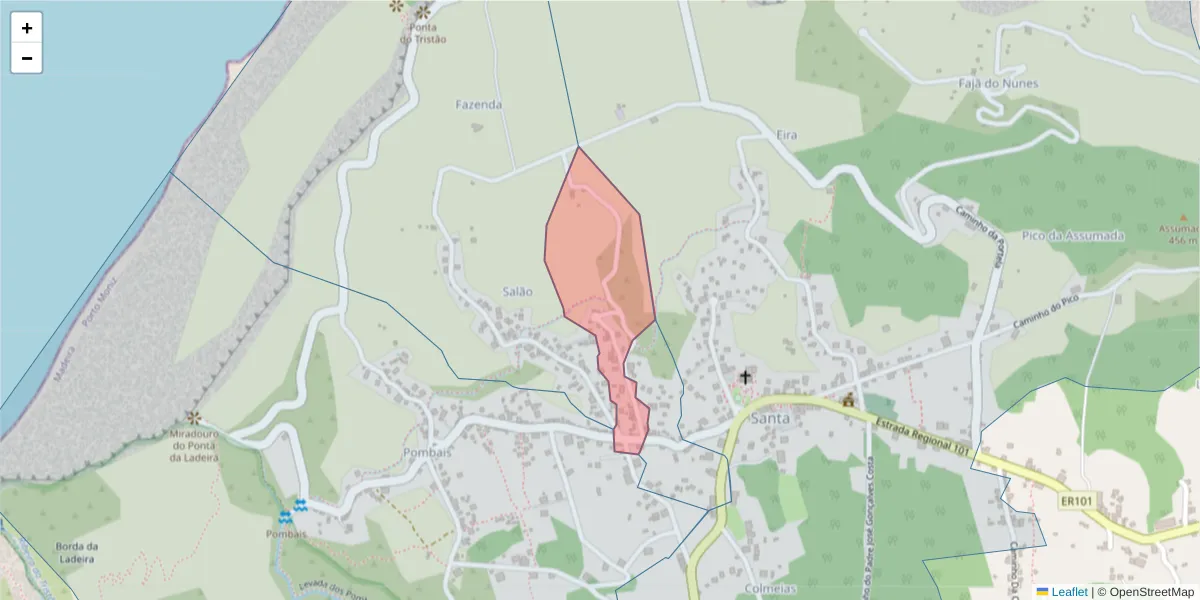 Mapa detalhado do código postal 9270-037 com limites, códigos postais vizinhos e agências dos correios