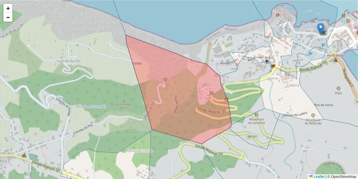Mapa detalhado do código postal 9270-039 com limites, códigos postais vizinhos e agências dos correios