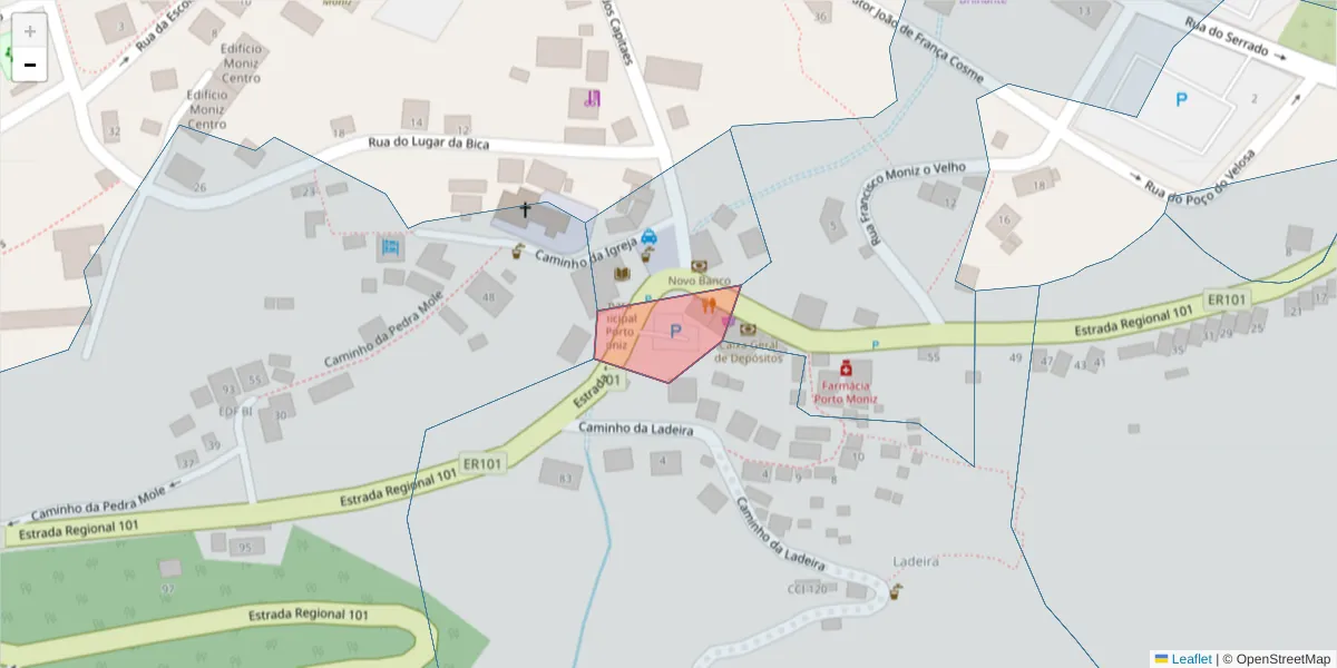 Mapa detalhado do código postal 9270-053 com limites, códigos postais vizinhos e agências dos correios