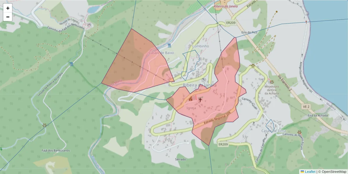 Mapa detalhado do código postal 9270-101 com limites, códigos postais vizinhos e agências dos correios