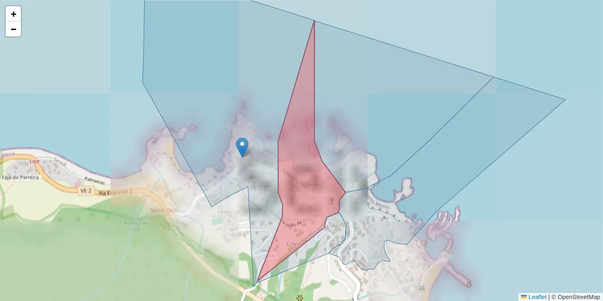 Mapa detalhado do código postal 9270-121 com limites, códigos postais vizinhos e agências dos correios