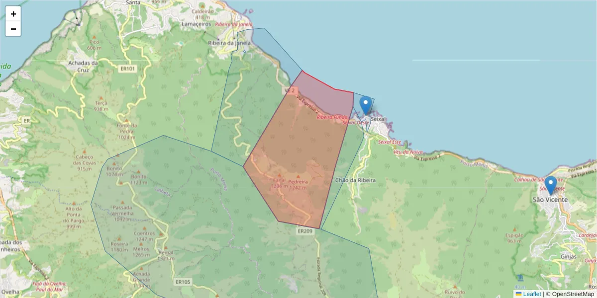 Mapa detalhado do código postal 9270-122 com limites, códigos postais vizinhos e agências dos correios