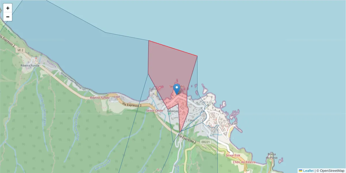 Mapa detalhado do código postal 9270-124 com limites, códigos postais vizinhos e agências dos correios
