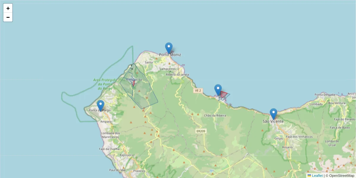 Mapa detalhado do código postal 9270 com limites, códigos postais vizinhos e agências dos correios