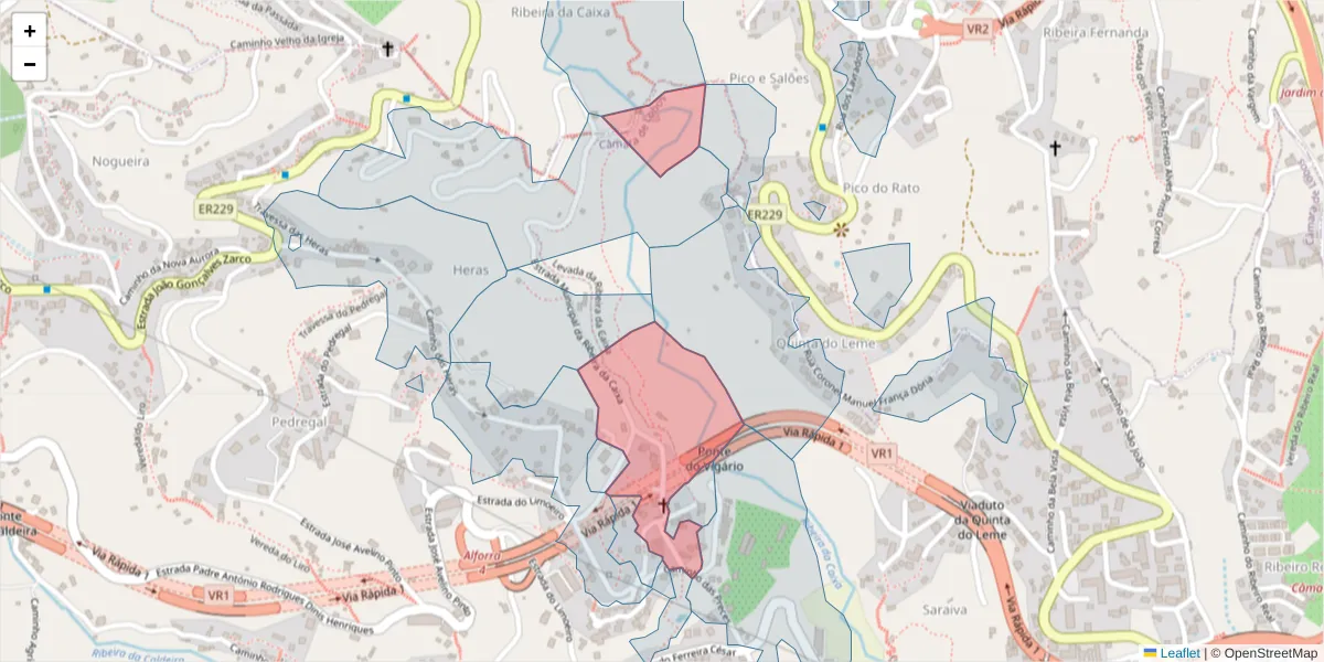 Mapa detalhado do código postal 9300-003 com limites, códigos postais vizinhos e agências dos correios