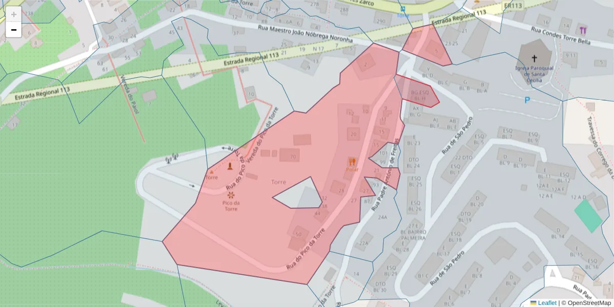 Mapa detalhado do código postal 9300-004 com limites, códigos postais vizinhos e agências dos correios