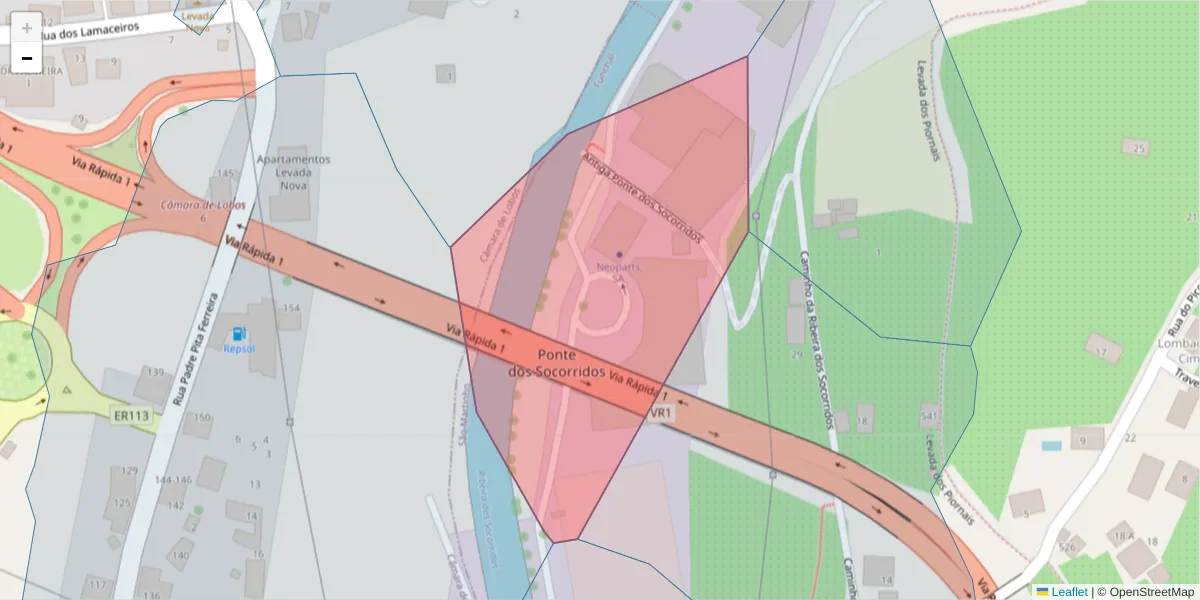 Mapa detalhado do código postal 9300-020 com limites, códigos postais vizinhos e agências dos correios