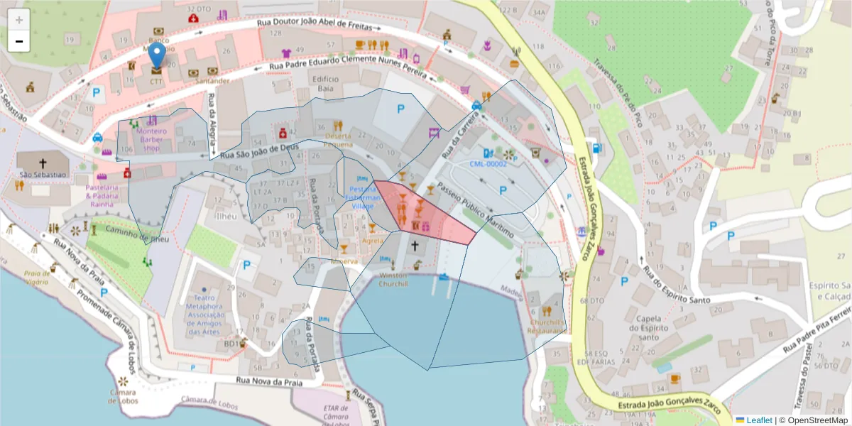 Mapa detalhado do código postal 9300-032 com limites, códigos postais vizinhos e agências dos correios