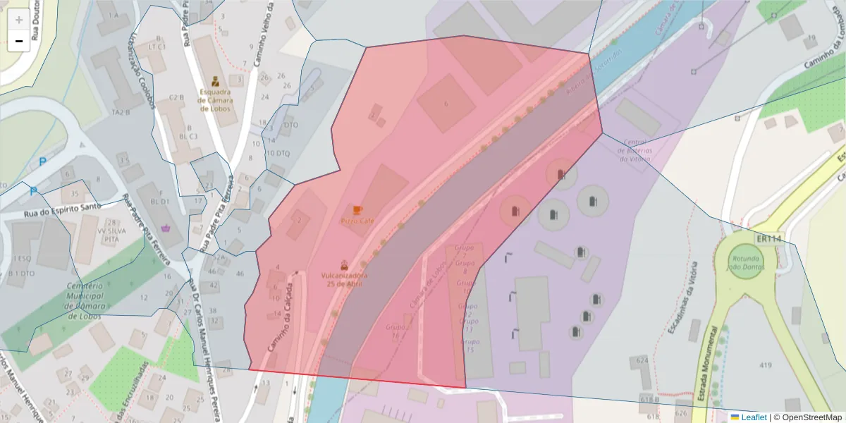 Mapa detalhado do código postal 9300-033 com limites, códigos postais vizinhos e agências dos correios