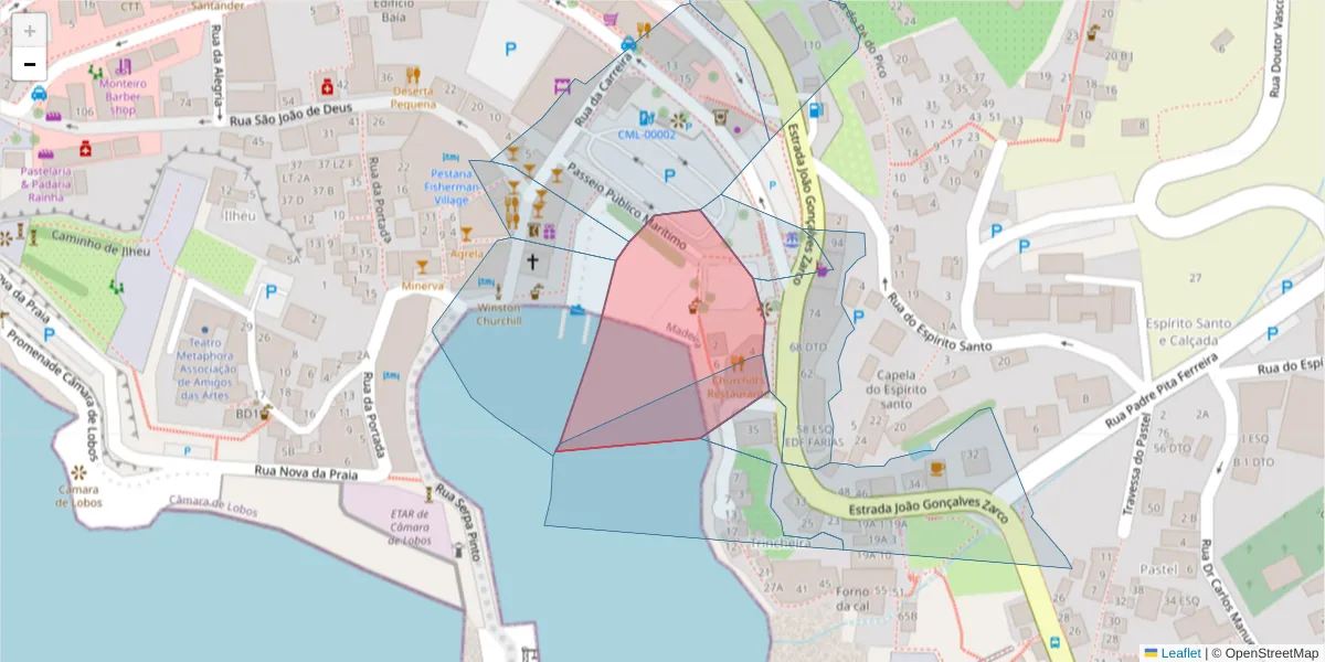 Mapa detalhado do código postal 9300-035 com limites, códigos postais vizinhos e agências dos correios