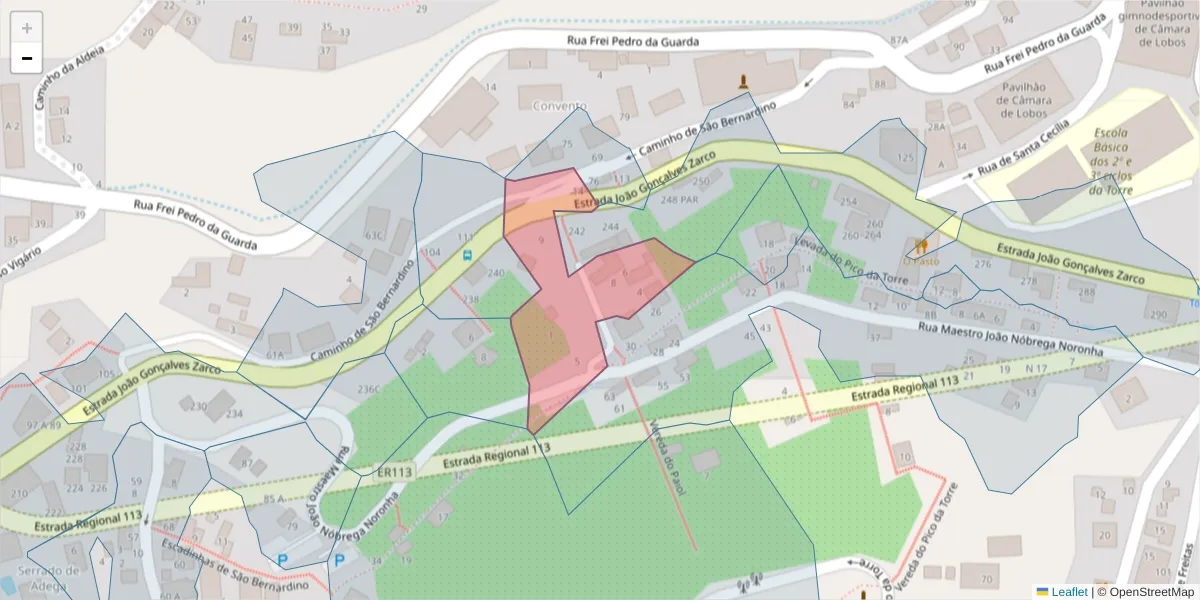 Mapa detalhado do código postal 9300-042 com limites, códigos postais vizinhos e agências dos correios