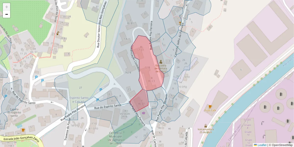 Mapa detalhado do código postal 9300-043 com limites, códigos postais vizinhos e agências dos correios