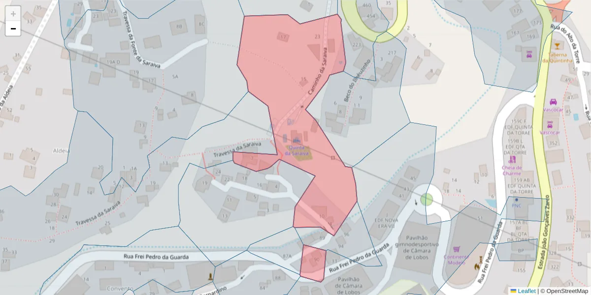 Mapa detalhado do código postal 9300-046 com limites, códigos postais vizinhos e agências dos correios