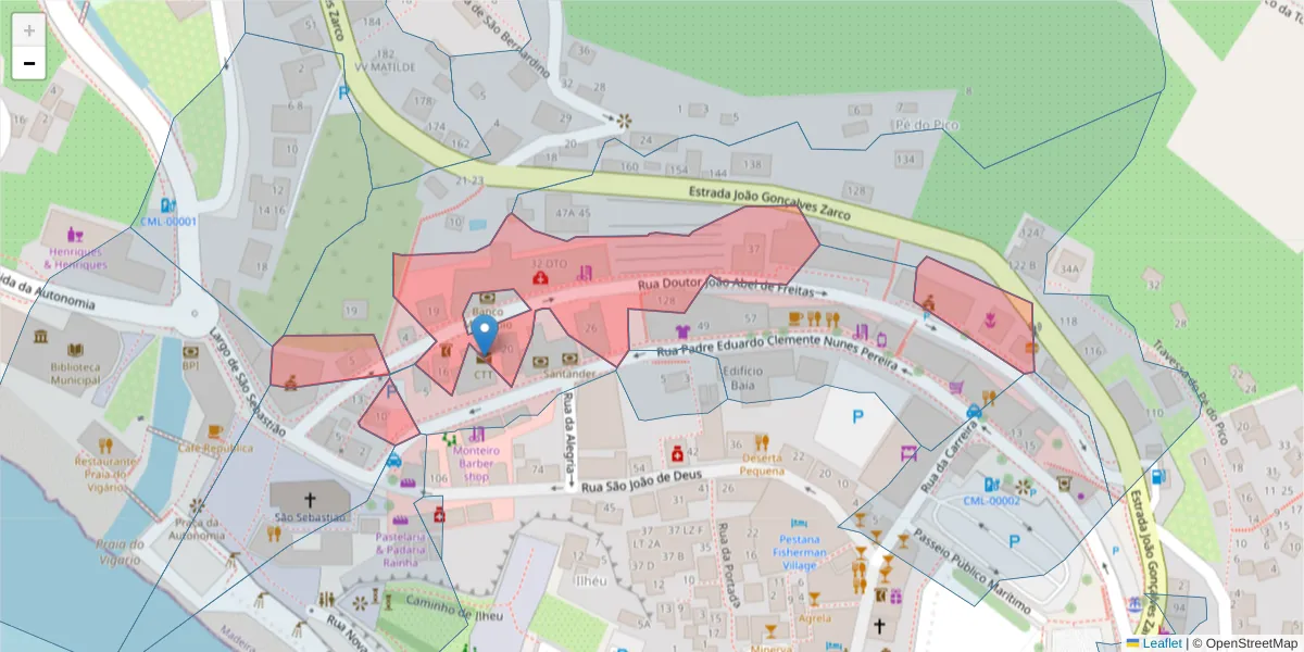 Mapa detalhado do código postal 9300-048 com limites, códigos postais vizinhos e agências dos correios