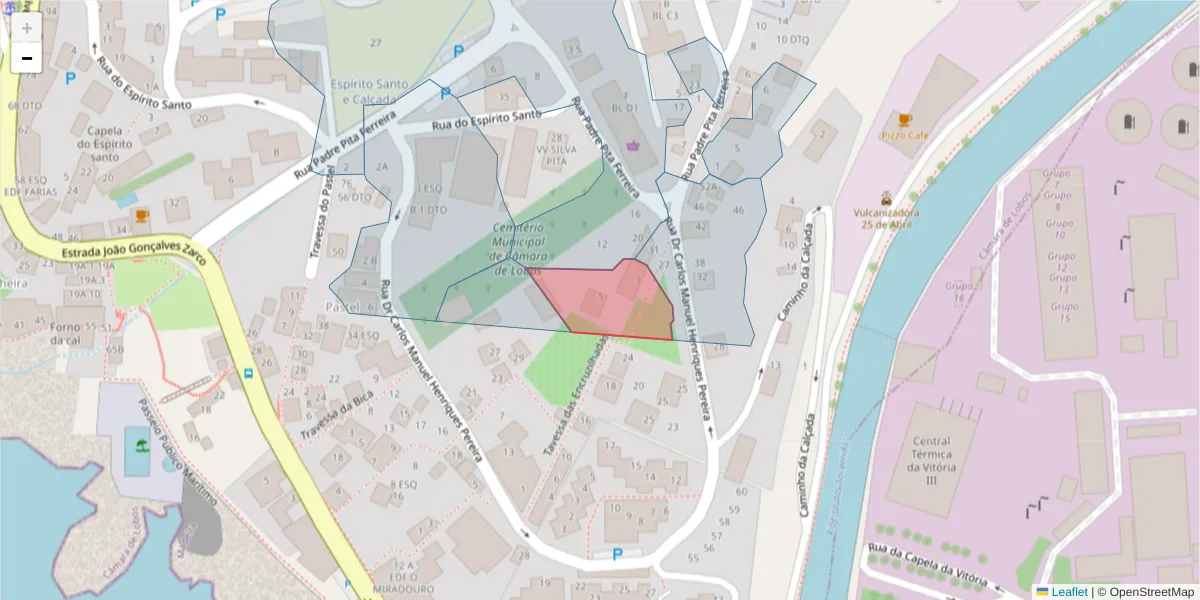Mapa detalhado do código postal 9300-049 com limites, códigos postais vizinhos e agências dos correios