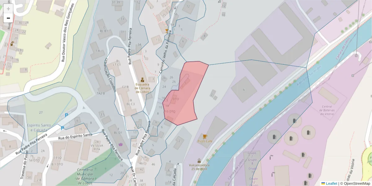 Mapa detalhado do código postal 9300-050 com limites, códigos postais vizinhos e agências dos correios