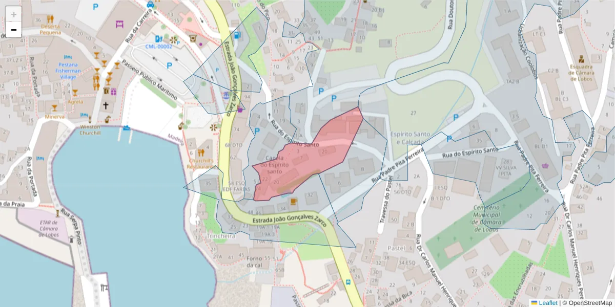 Mapa detalhado do código postal 9300-053 com limites, códigos postais vizinhos e agências dos correios