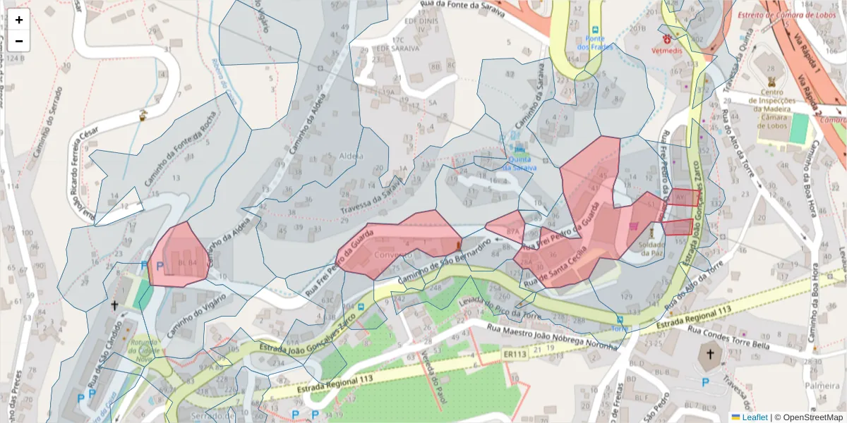 Mapa detalhado do código postal 9300-066 com limites, códigos postais vizinhos e agências dos correios