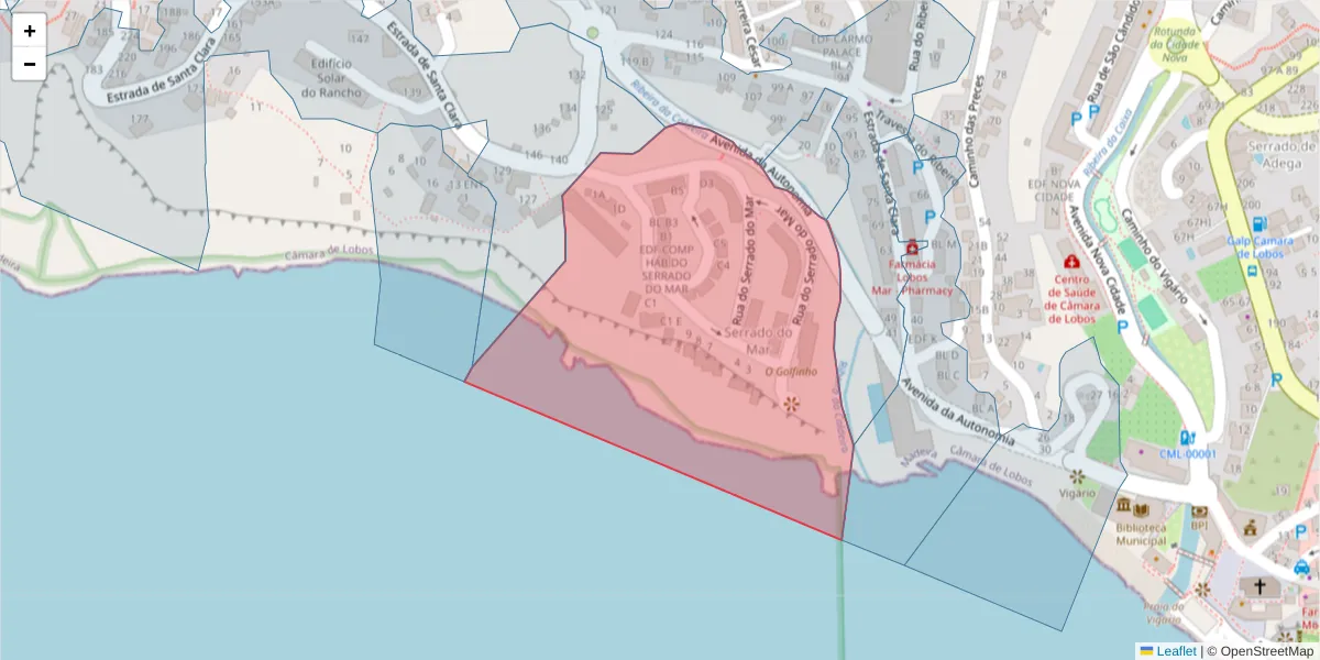 Mapa detalhado do código postal 9300-069 com limites, códigos postais vizinhos e agências dos correios