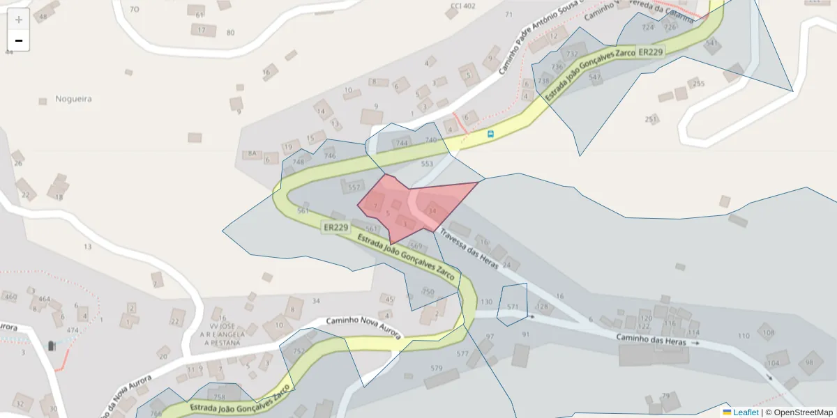 Mapa detalhado do código postal 9300-070 com limites, códigos postais vizinhos e agências dos correios