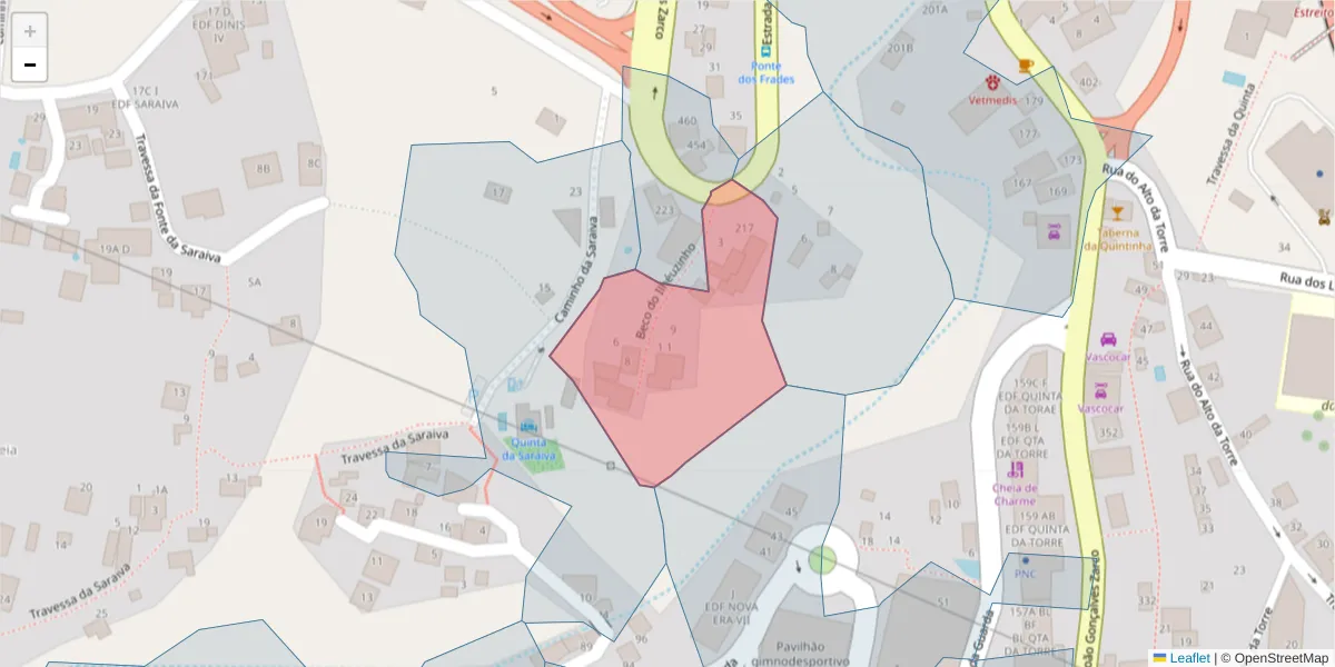 Mapa detalhado do código postal 9300-074 com limites, códigos postais vizinhos e agências dos correios