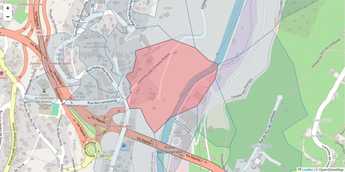 Mapa detalhado do código postal 9300-075 com limites, códigos postais vizinhos e agências dos correios