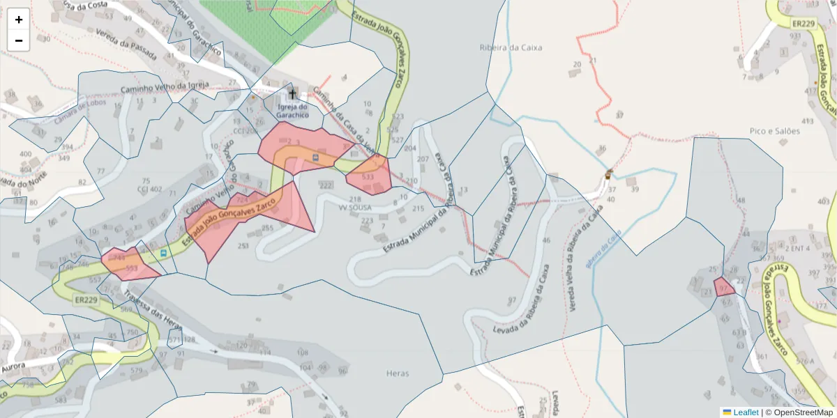 Mapa detalhado do código postal 9300-085 com limites, códigos postais vizinhos e agências dos correios
