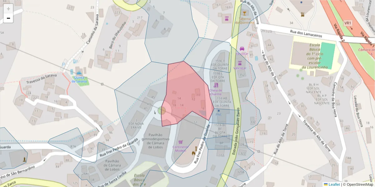 Mapa detalhado do código postal 9300-087 com limites, códigos postais vizinhos e agências dos correios