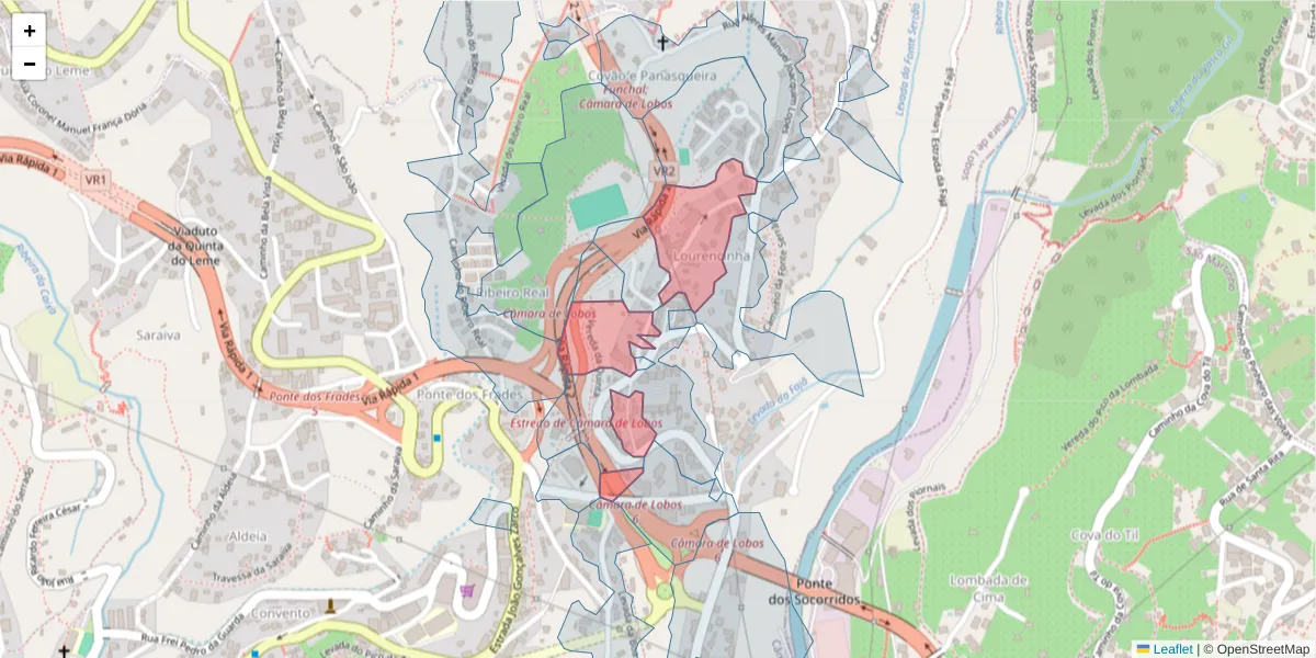 Mapa detalhado do código postal 9300-092 com limites, códigos postais vizinhos e agências dos correios