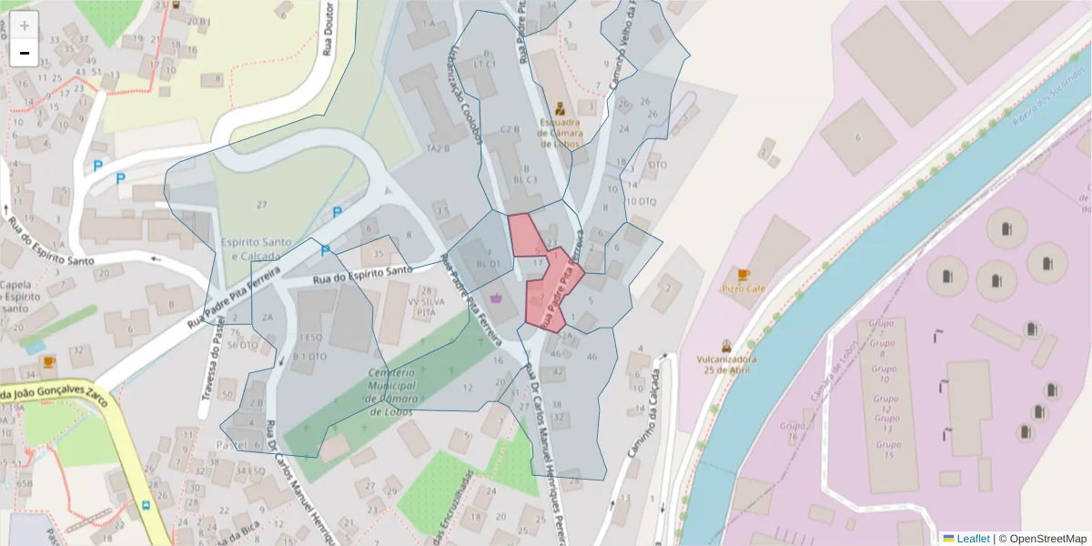 Mapa detalhado do código postal 9300-105 com limites, códigos postais vizinhos e agências dos correios