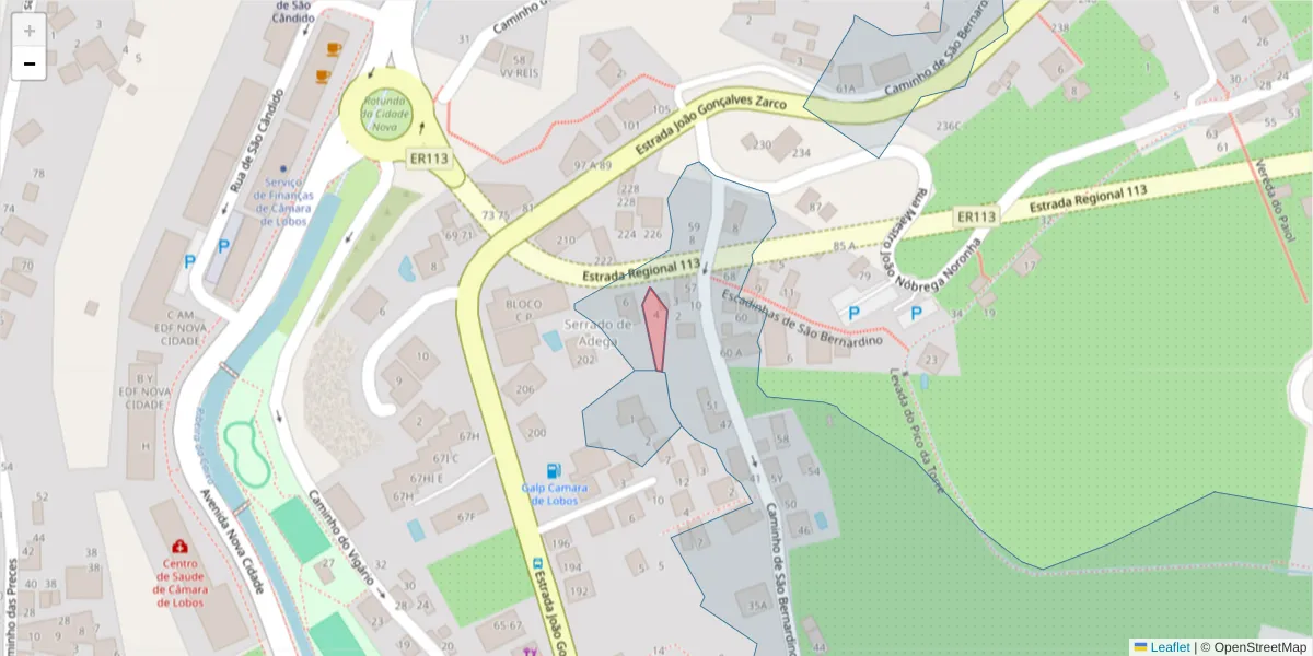 Mapa detalhado do código postal 9300-109 com limites, códigos postais vizinhos e agências dos correios