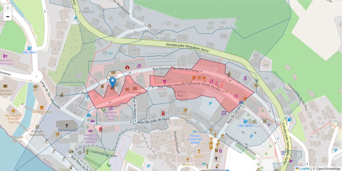 Mapa detalhado do código postal 9300-116 com limites, códigos postais vizinhos e agências dos correios
