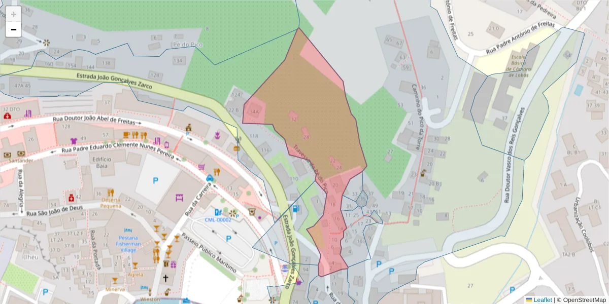 Mapa detalhado do código postal 9300-121 com limites, códigos postais vizinhos e agências dos correios