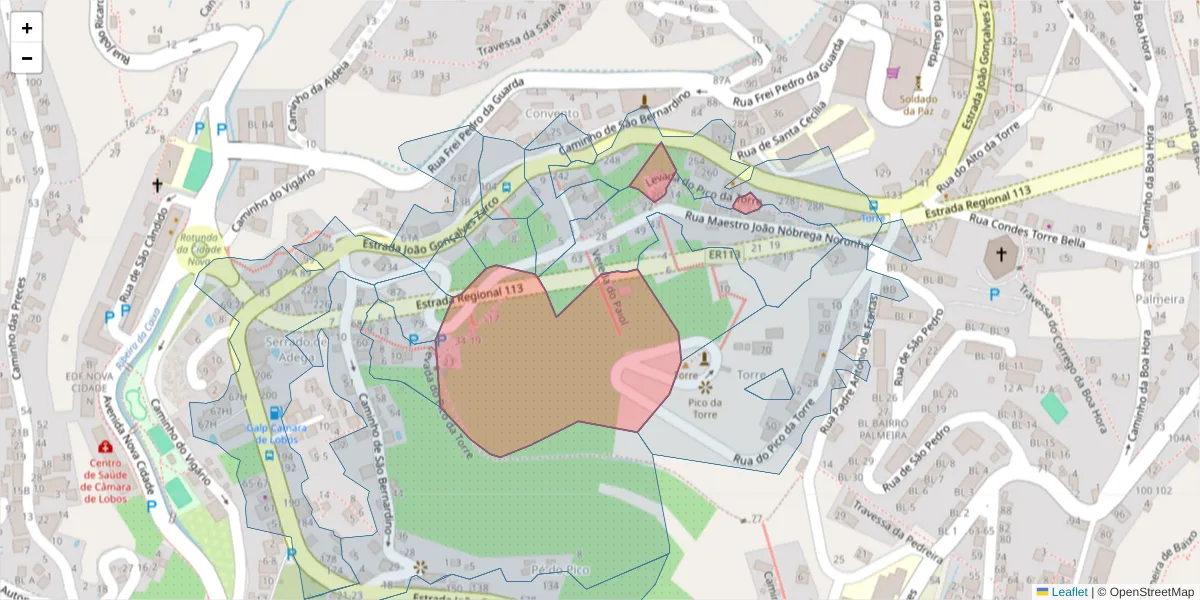 Mapa detalhado do código postal 9300-128 com limites, códigos postais vizinhos e agências dos correios