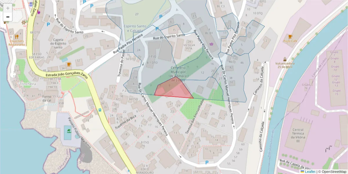 Mapa detalhado do código postal 9300-144 com limites, códigos postais vizinhos e agências dos correios