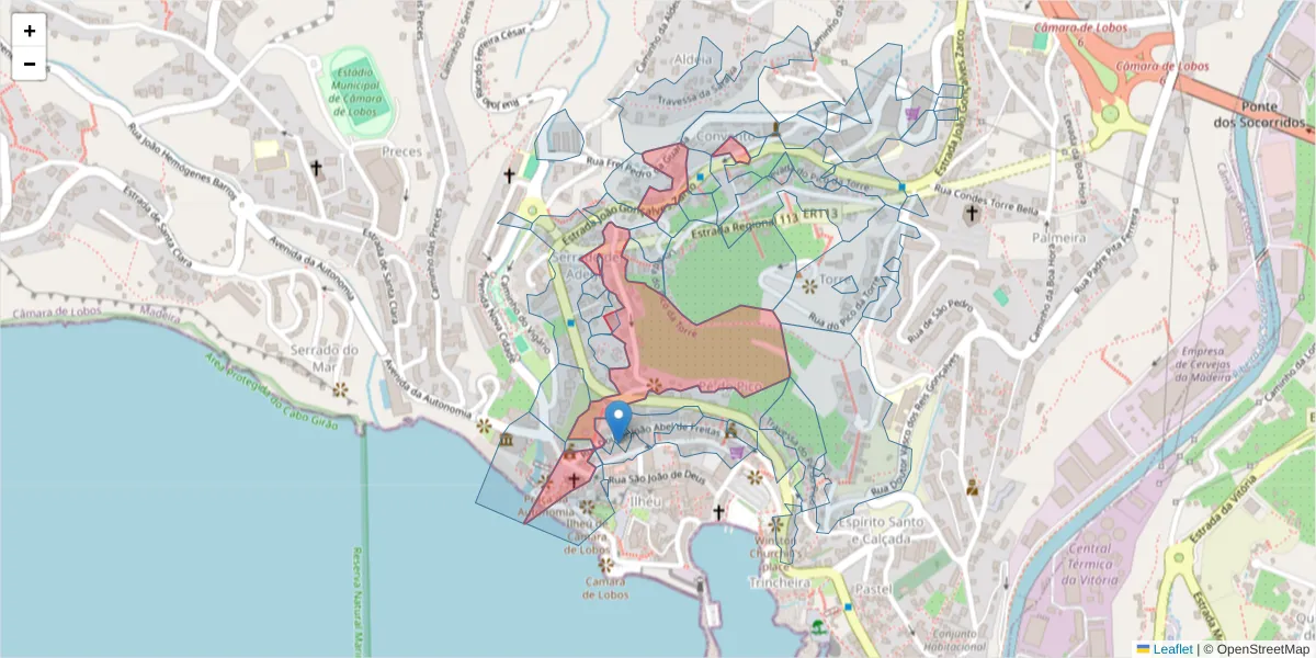 Mapa detalhado do código postal 9300-147 com limites, códigos postais vizinhos e agências dos correios