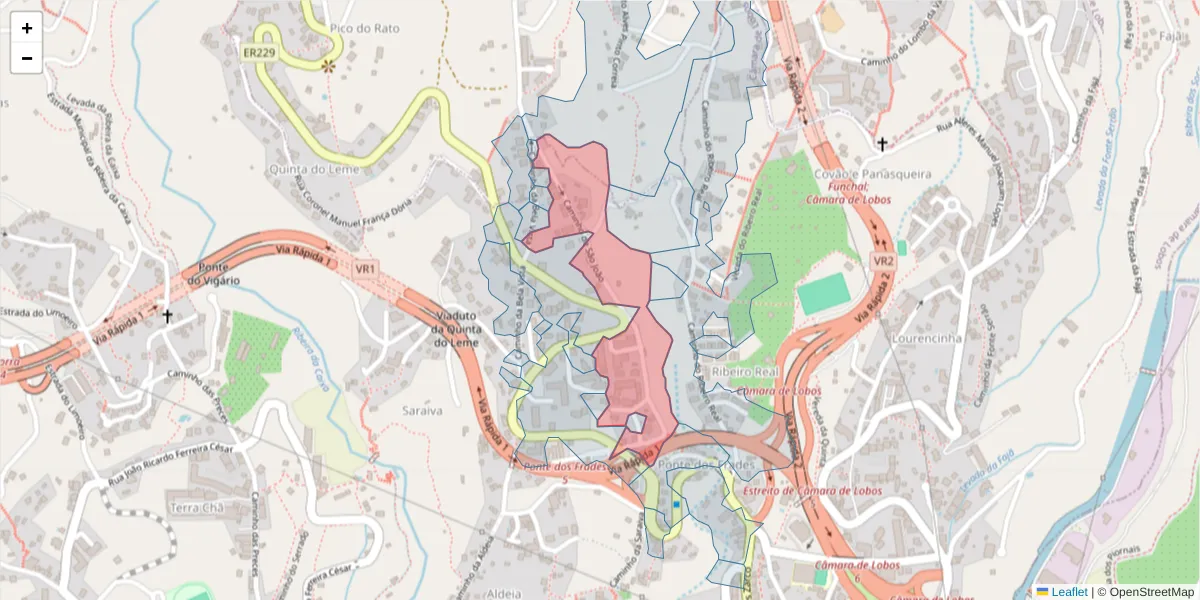 Mapa detalhado do código postal 9300-150 com limites, códigos postais vizinhos e agências dos correios