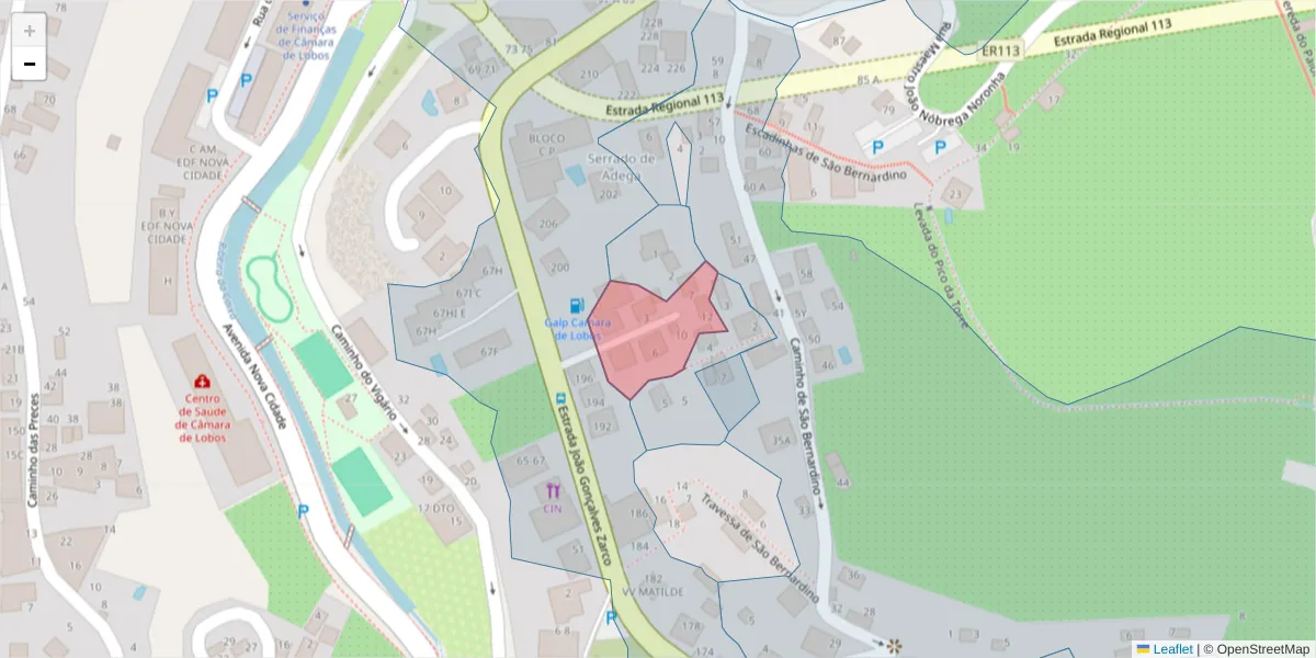 Mapa detalhado do código postal 9300-156 com limites, códigos postais vizinhos e agências dos correios