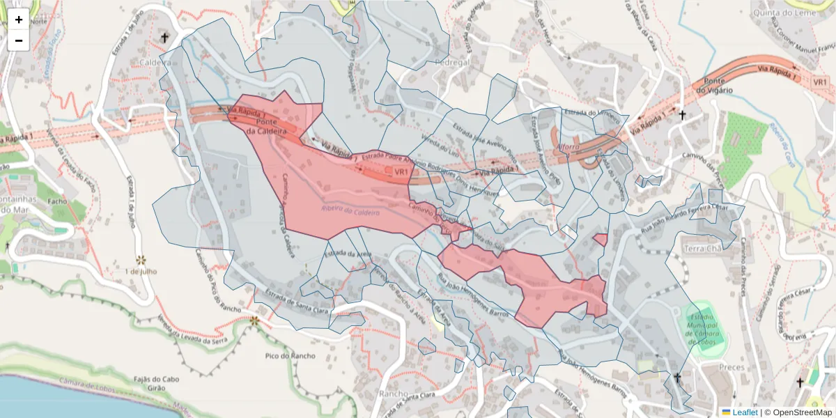 Mapa detalhado do código postal 9300-158 com limites, códigos postais vizinhos e agências dos correios
