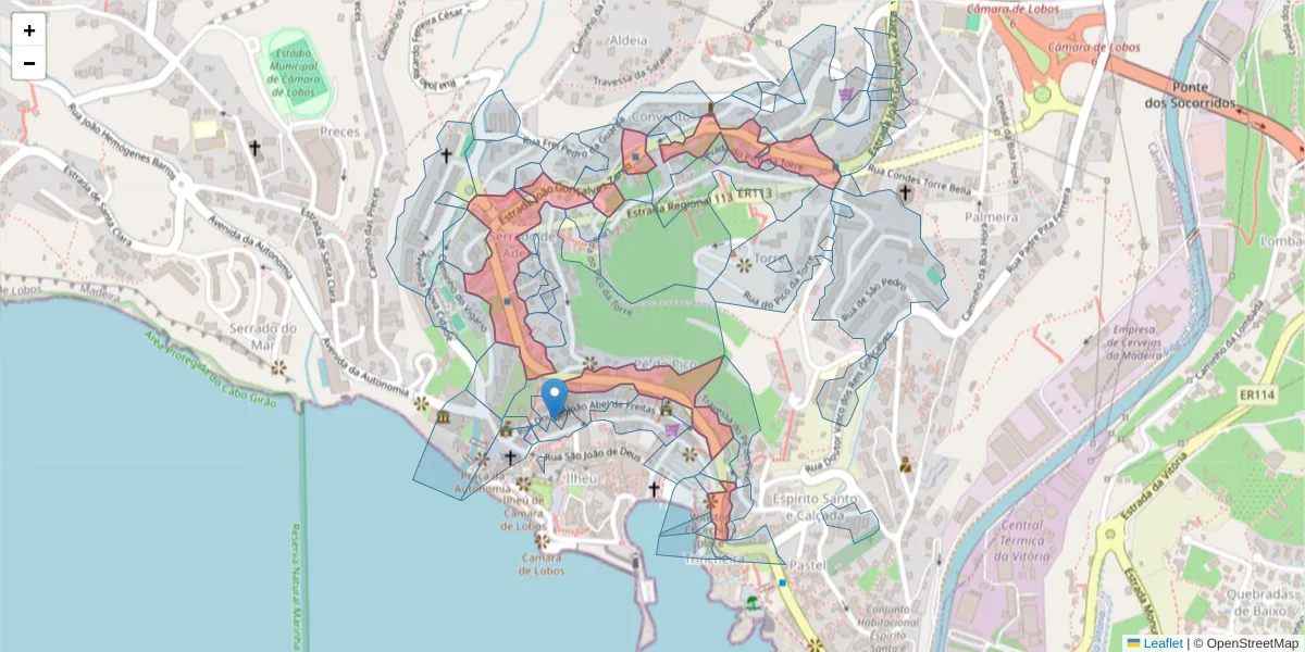 Mapa detalhado do código postal 9300-165 com limites, códigos postais vizinhos e agências dos correios