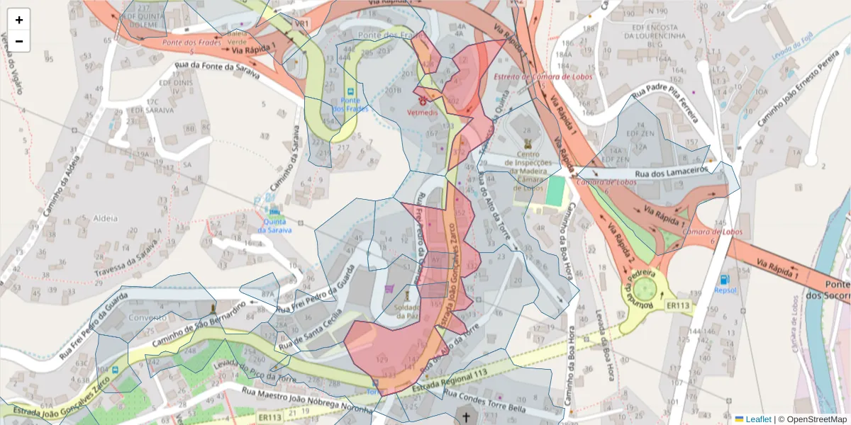 Mapa detalhado do código postal 9300-166 com limites, códigos postais vizinhos e agências dos correios